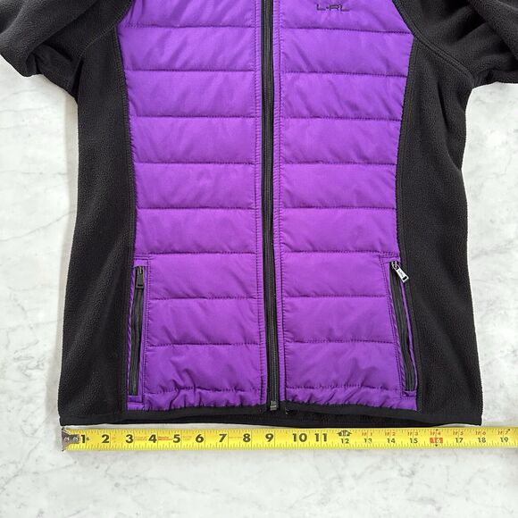 LRL Ralph Lauren Active Women Small Black Fleece Purple Quilted Full Zip Jacket - Picture 9 of 12